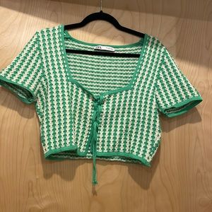 Zara Knitted Green Crop w Ties (L)